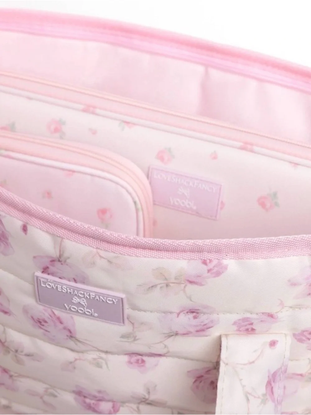 LoveShackFancy x Target Quilted Floral Tote Ribbon Rosa Sterling Dusk Pink
